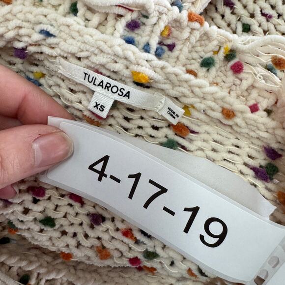 Tularosa Sweater Womens X Small Cream Confetti Distressed Chenille Knit Pom Pom - Picture 7 of 11